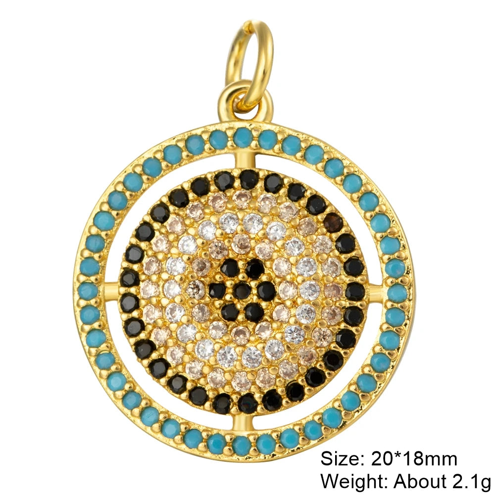 👁️ Juya 18K Gold Plated Greek Evil Eye Charms – Handmade Luxury Pendants with Cubic Zirconia for DIY Jewelry Making