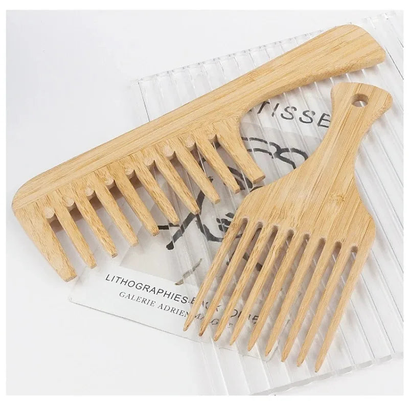 🌿 Natural Bamboo Wooden Hair Comb – Anti-Static Wide Tooth & Styling Tool