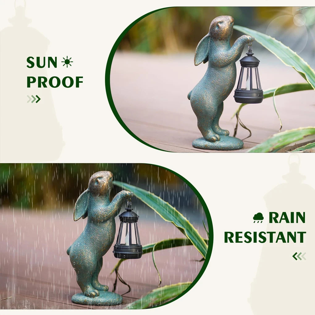Garden Statue Rabbit with Solar Lantern – Outdoor Bunny Figurine for Patio, Yard & Lawn Décor, Gift Ornament