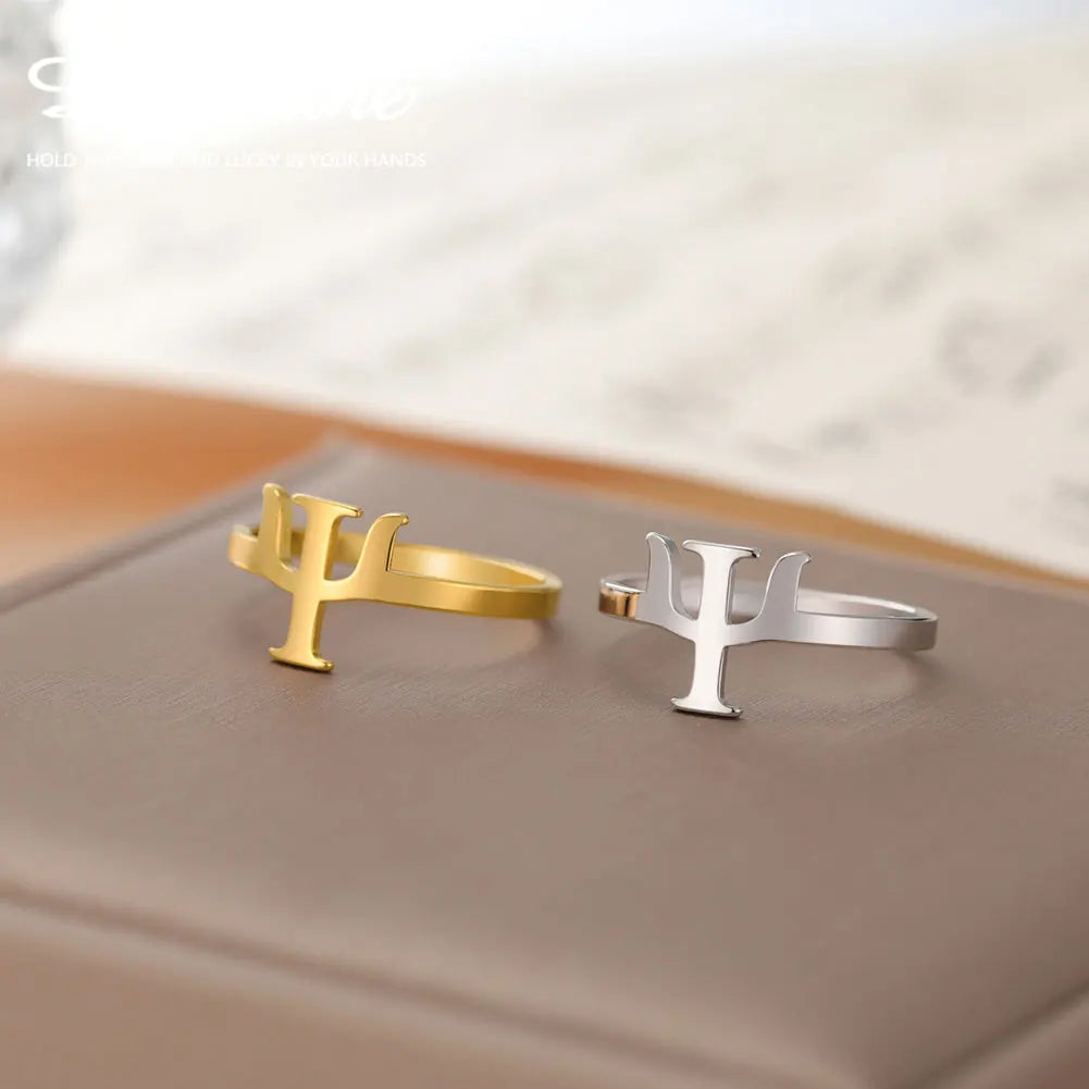 Greek PSI Ring Ψ Stainless Steel – Psychology Symbol Jewelry for Women & Men – Lucktune Amulet Gift
