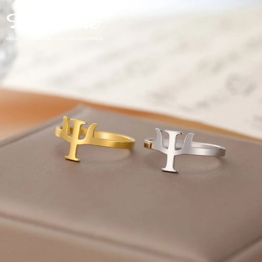 Greek PSI Ring Ψ Stainless Steel – Psychology Symbol Jewelry for Women & Men – Lucktune Amulet Gift