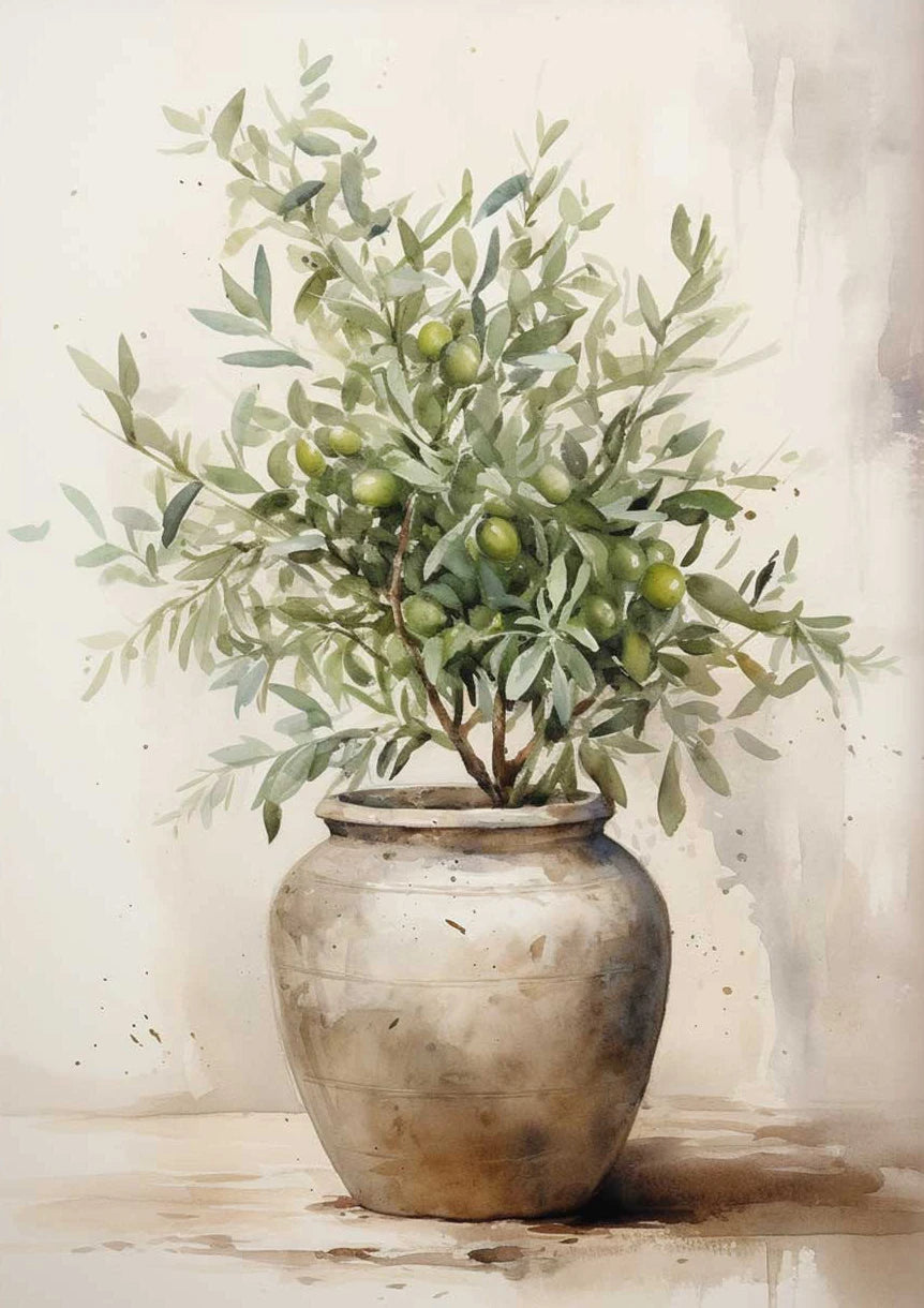 Greece-Inspired Mediterranean Wall Art – Lemon Olive Tree Canvas Painting