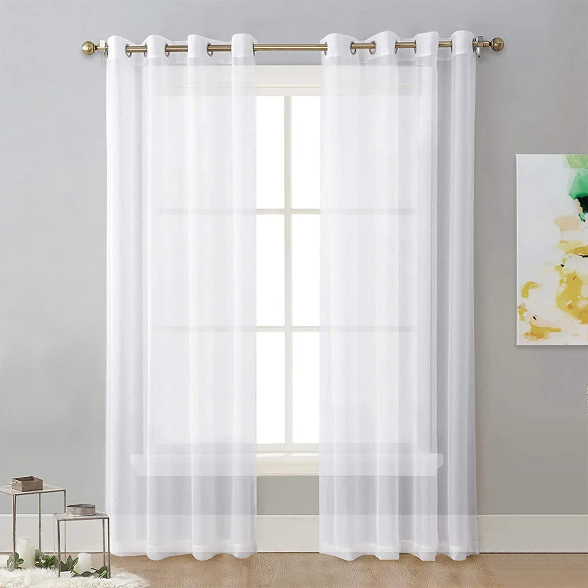 Modern Solid Color Sheer Curtain – Grommet Top Window Panel for Living Room, Bedroom, or French Windows