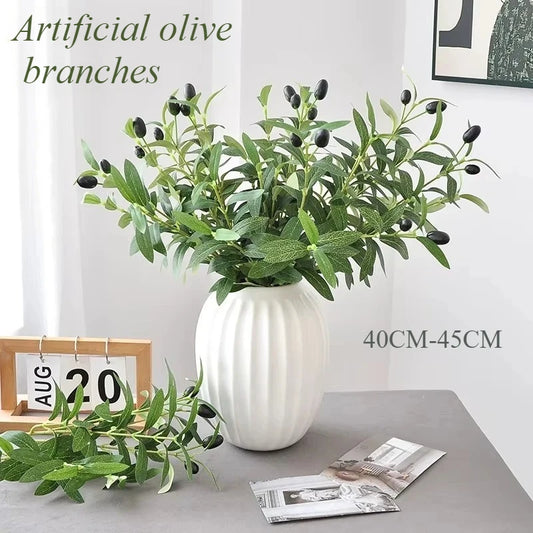 Artificial Olive Branches with Leaves and Fruit – Green Simulation Plants for Wedding, Hotel & Home Decoration Photo Props