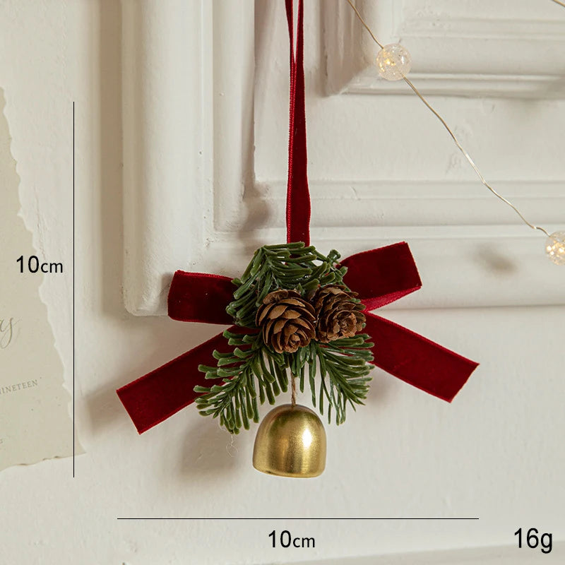 Elegant Christmas Bell Door Decoration | Hanging Velvet Bow & Pinecone Pendant | Festive 2025 Home Decor 🎄
