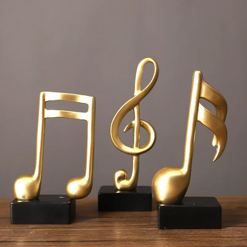 Golden Resin Musical Note Sculpture – Decorative Figurine for Wine Cabinet, Bar & Music Room