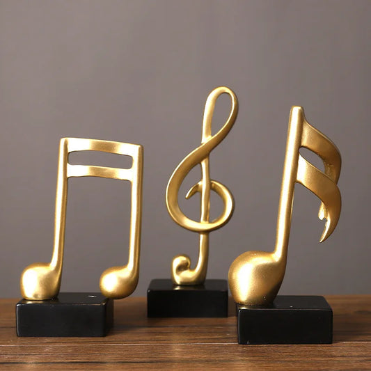 Golden Resin Musical Note Sculpture – Decorative Figurine for Wine Cabinet, Bar & Music Room