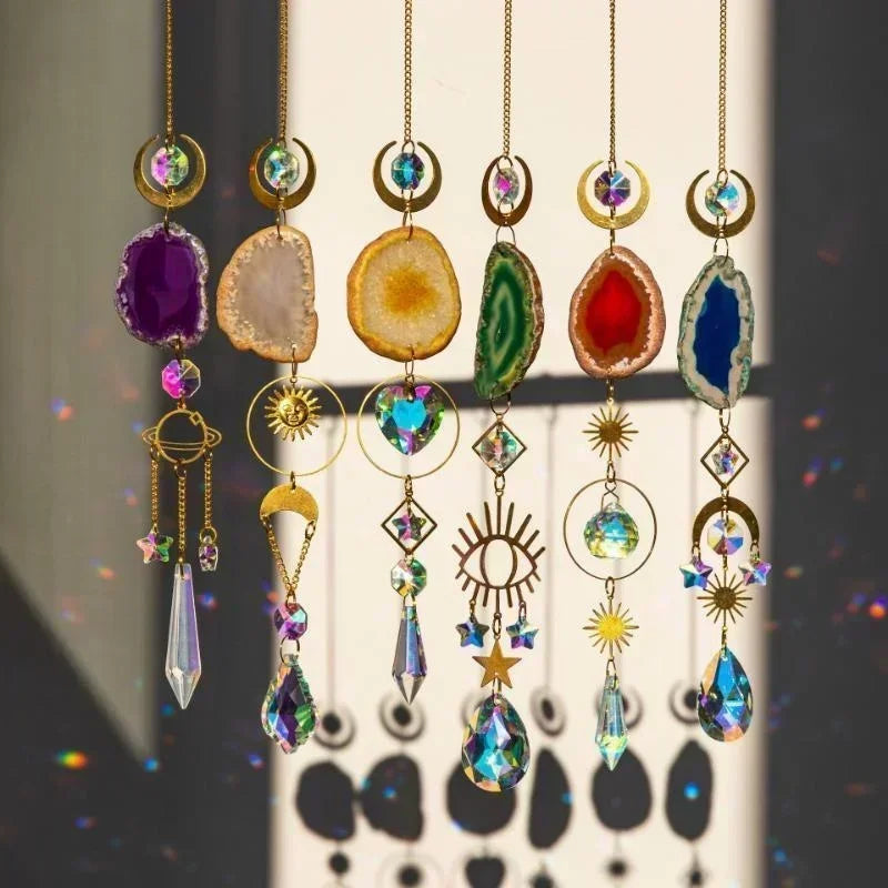 Sun & Moon Crystal Suncatcher – Prism Rainbow Hanging Ornament for Window, Garden, and Patio Decoration