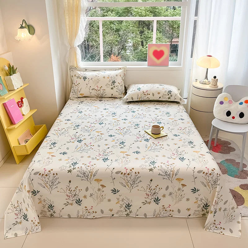 🌸 1-Piece 100% Cotton Flower Print Bed Sheet – Single/Double/Queen/King Size, Kids & Adults Bedding
