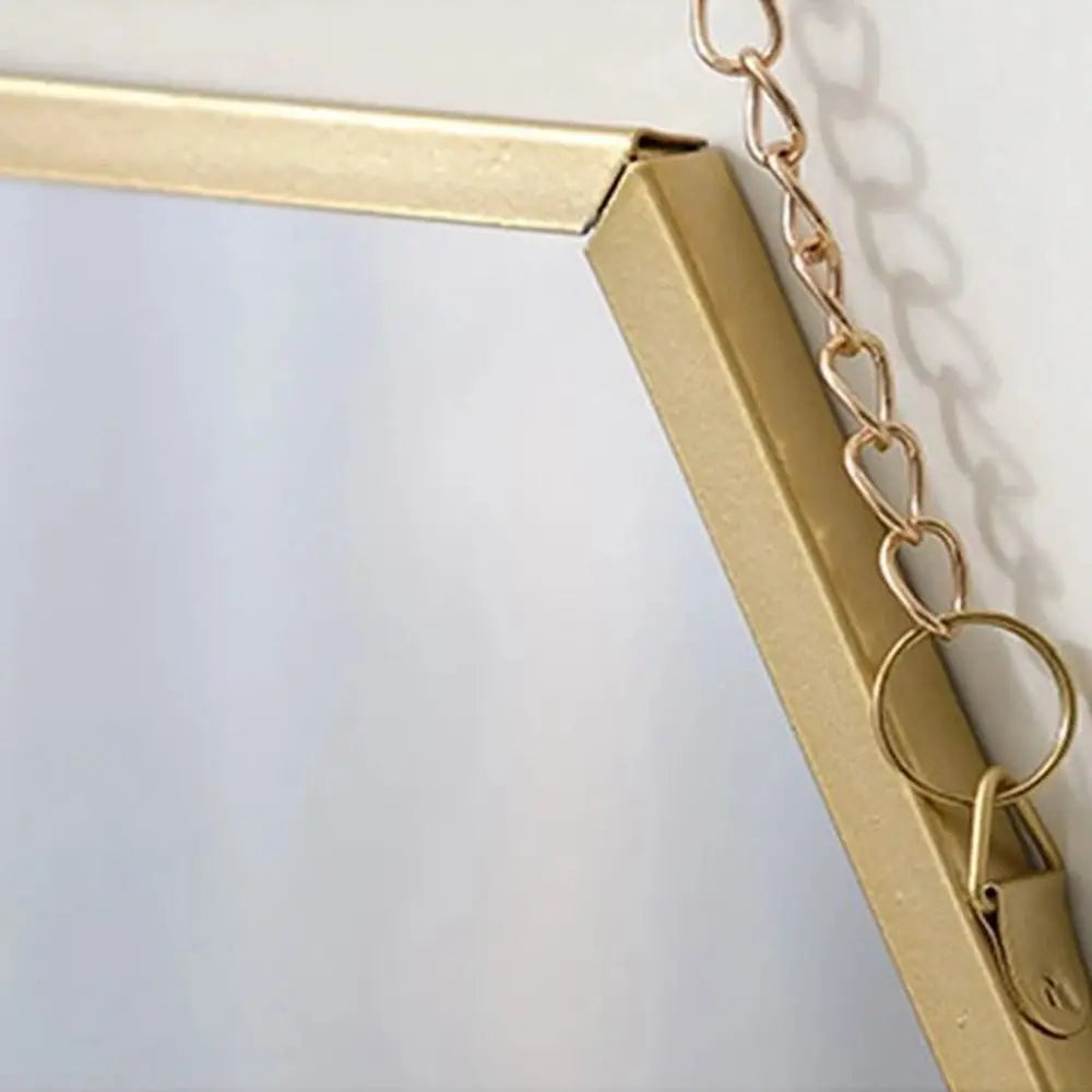 Hexagon Hanging Wall Mirror with Iron Chain
