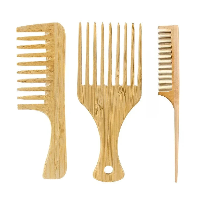 🌿 Natural Bamboo Wooden Hair Comb – Anti-Static Wide Tooth & Styling Tool