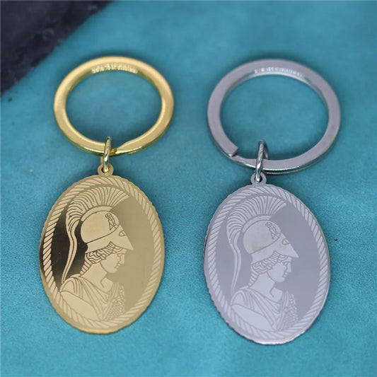 Ancient Greek Goddess Athena Pendant Keychain – Stainless Steel Medallion
