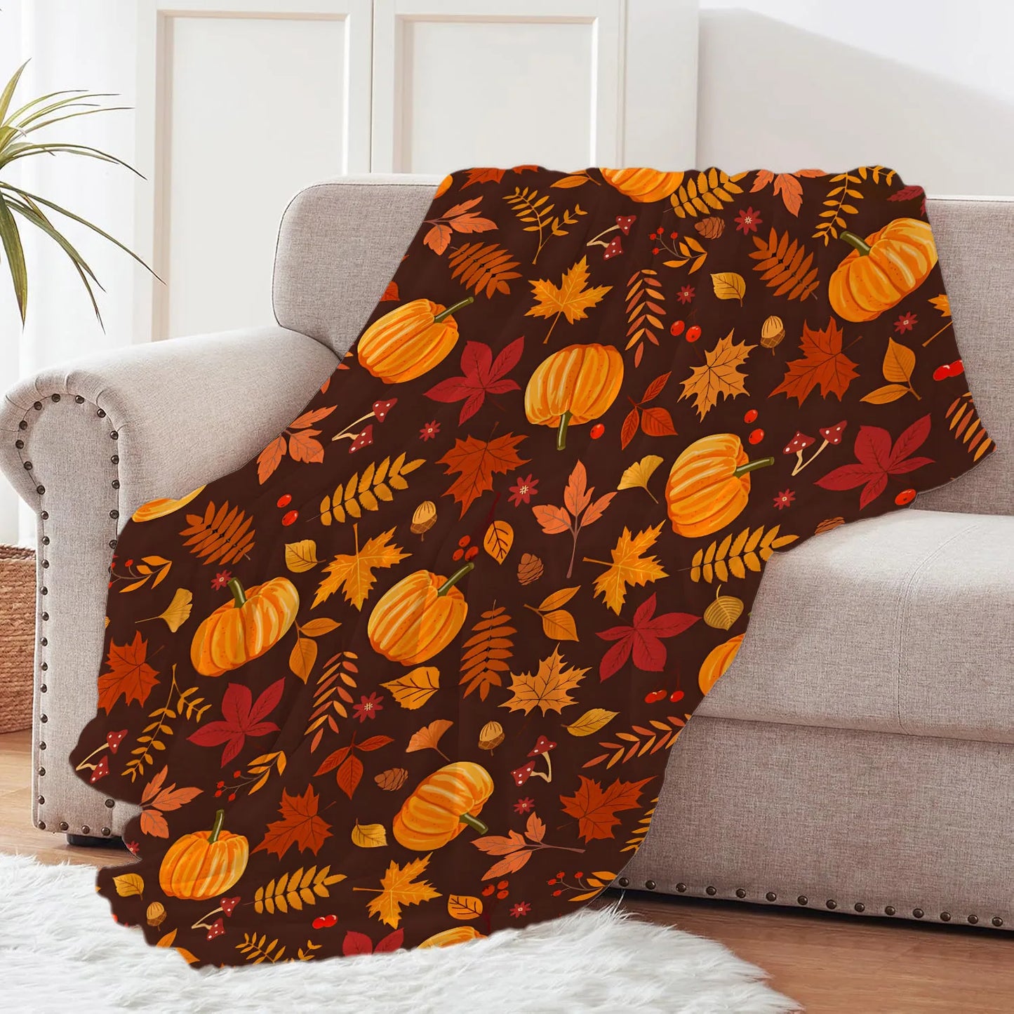 🍁 Fall Harvest & Thanksgiving Flannel Throw Blanket