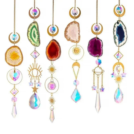 Sun & Moon Crystal Suncatcher – Prism Rainbow Hanging Ornament for Window, Garden, and Patio Decoration