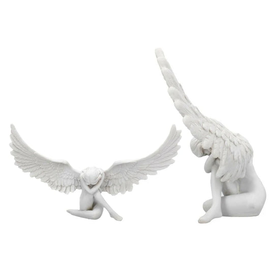 Grieving Angel Figurine – Resin Memorial Garden Statue with Angel Wings