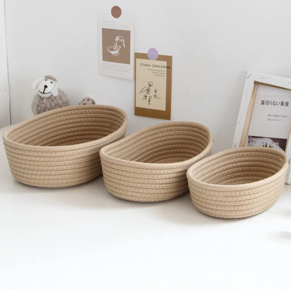 Cotton Rope Storage Basket – Woven Organizer for Toys, Laundry, Sundries, Baby Clothes, Desktop & Hamper