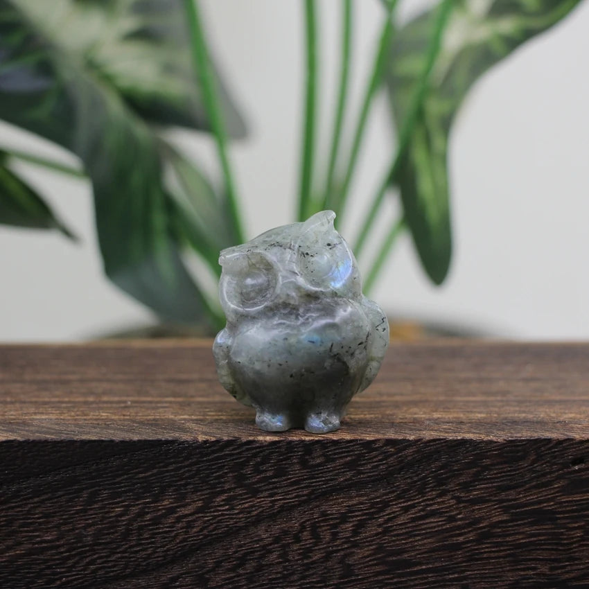 Hand Carved Gemstone Owl Statue – Mini Crystal Quartz Figurine, Healing Animal Ornament for Home & Office Décor Gifts"