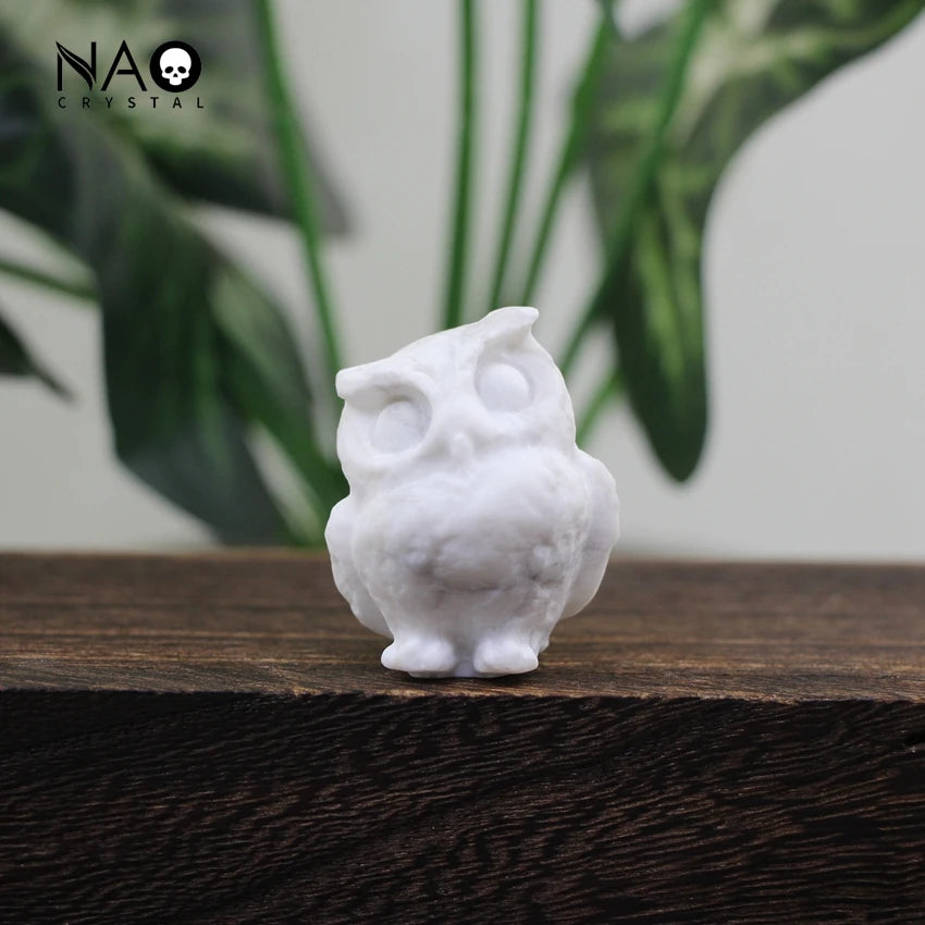 Hand Carved Gemstone Owl Statue – Mini Crystal Quartz Figurine, Healing Animal Ornament for Home & Office Décor Gifts"