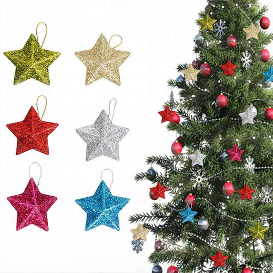 ⭐✨ Gold Glitter Star Ornaments – Christmas Tree Pendants | Festive Plastic Decorations for Holiday Parties & Navidad 2026 ✨⭐