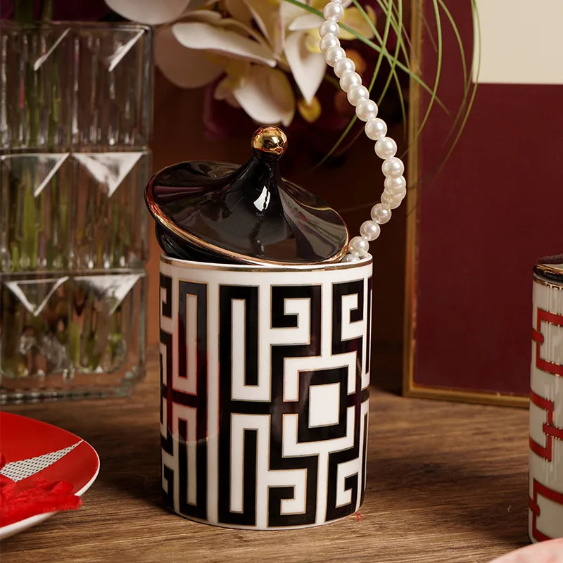 Gold-Plated Stripe Ceramic Storage Jar – Elegant Candle, Candy & Jewelry Holder