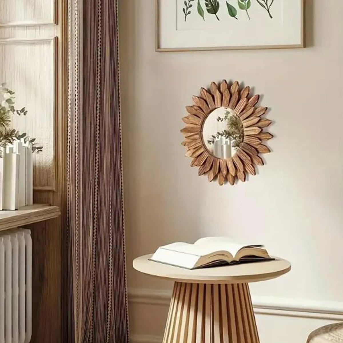 Rustic Sunflower Wall Mirror – Wooden Frame for Living Room, Entrance & Bedroom Decor