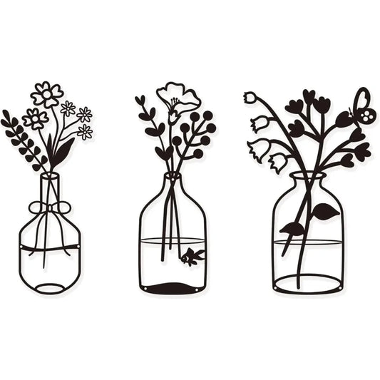 Set of 3 Black Metal Flower Wall Sculptures – Hanging Wall Art for Indoor Home, Kitchen & Bedroom