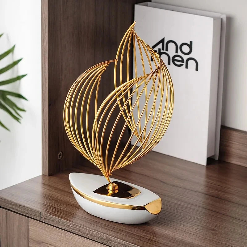 Contemporary Abstract Art Sculpture – Ceramic and Metal Decorative Piece for Interior Styling