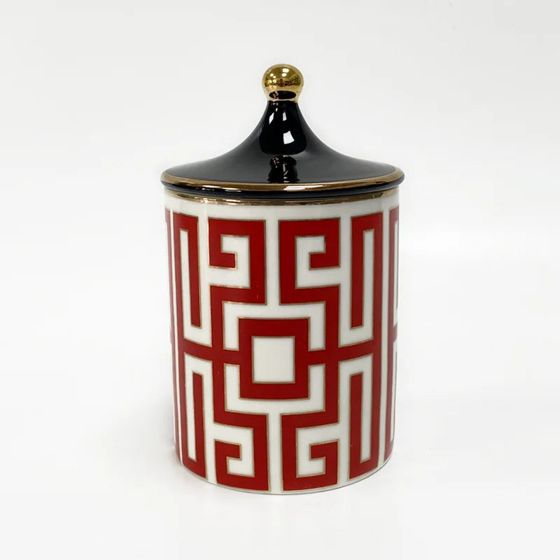 Gold-Plated Stripe Ceramic Storage Jar – Elegant Candle, Candy & Jewelry Holder