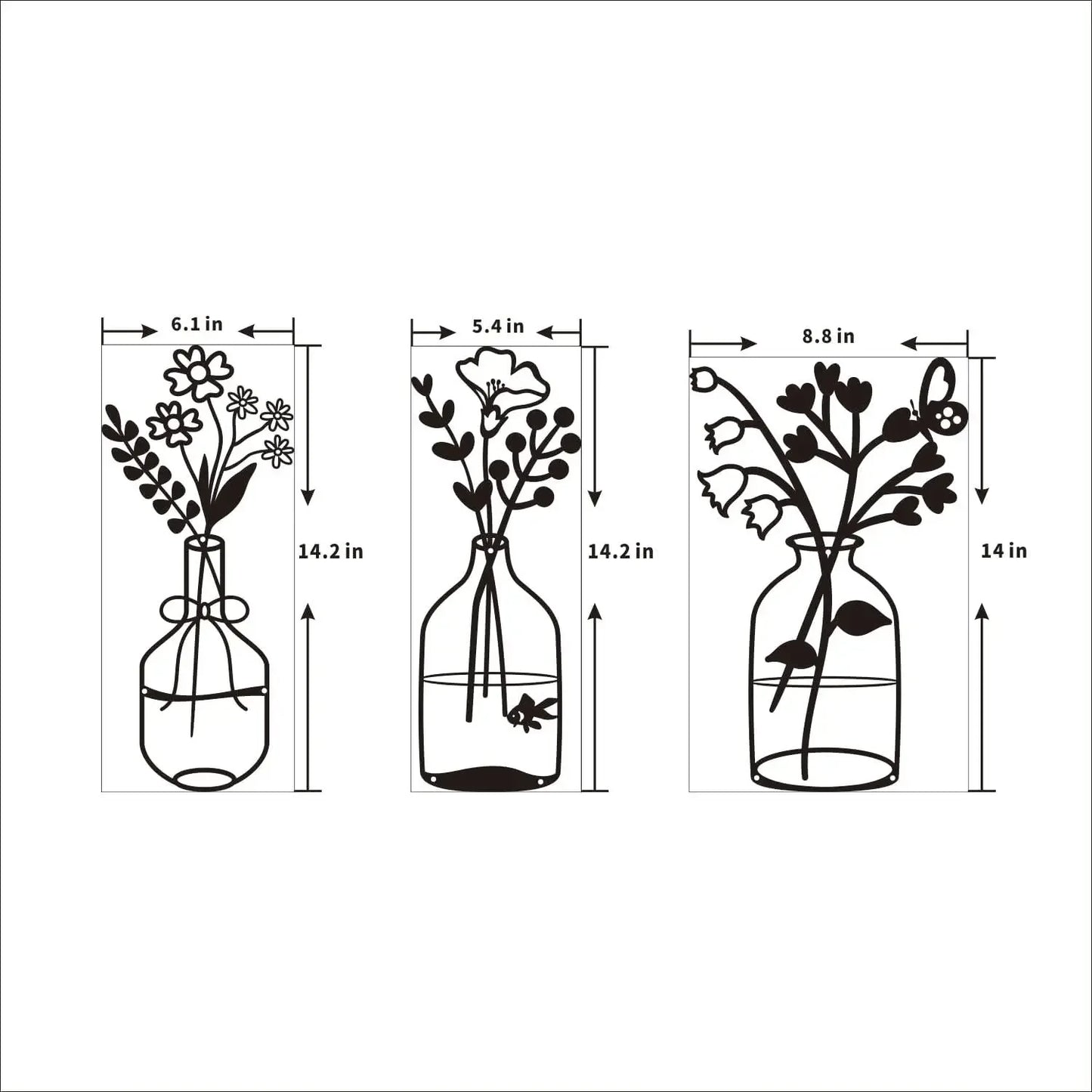 Set of 3 Black Metal Flower Wall Sculptures – Hanging Wall Art for Indoor Home, Kitchen & Bedroom
