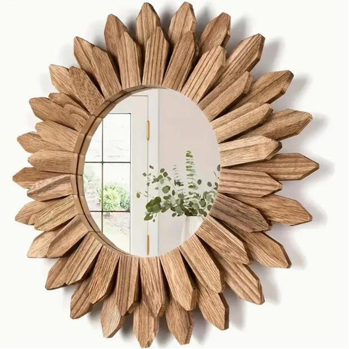 Rustic Sunflower Wall Mirror – Wooden Frame for Living Room, Entrance & Bedroom Decor