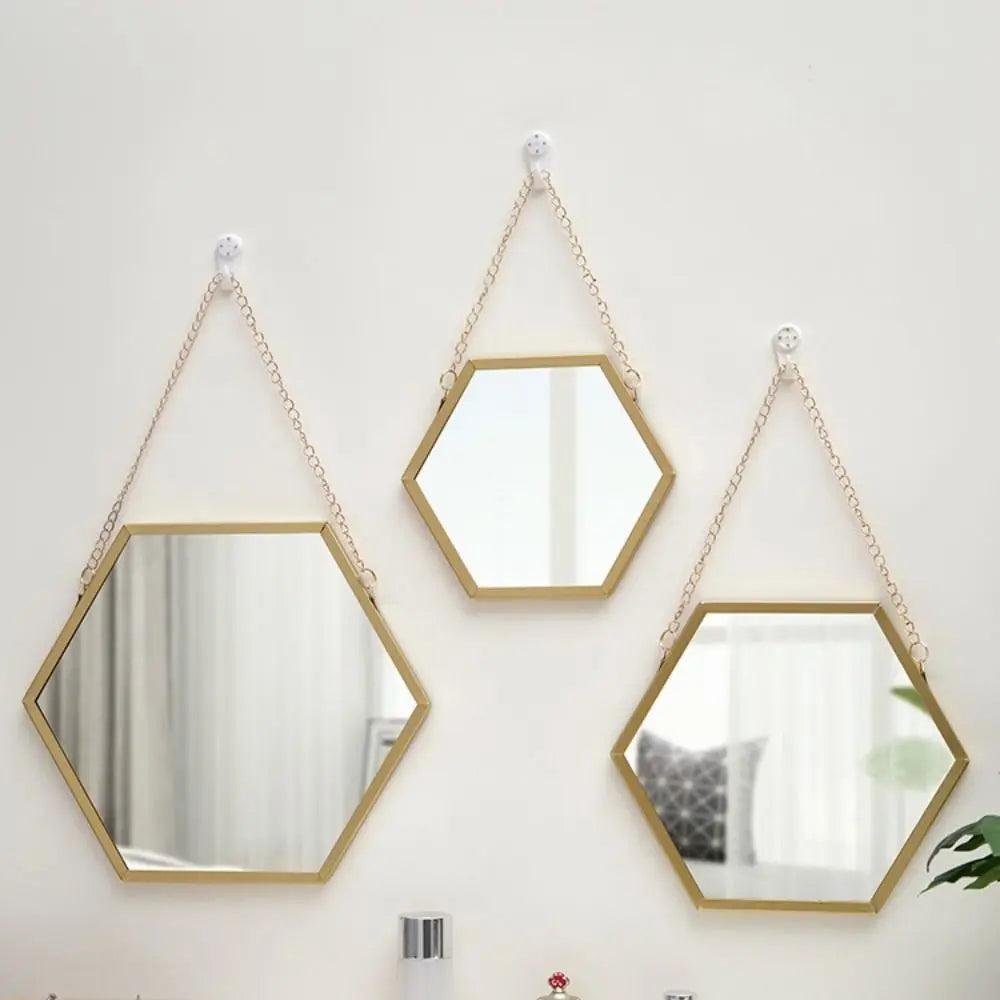 Hexagon Hanging Wall Mirror with Iron Chain