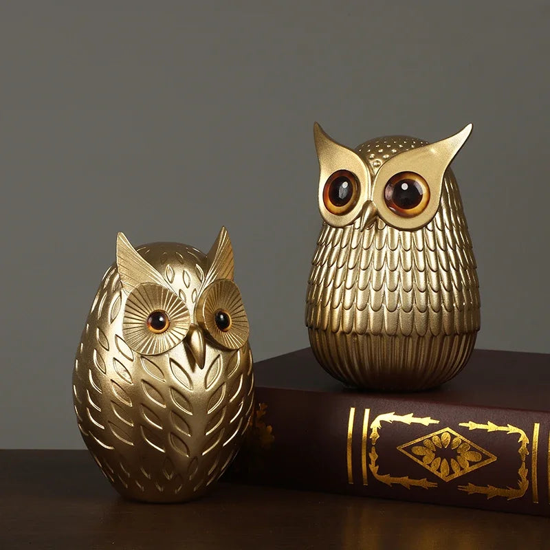 Golden Owl Decor – Resin Animal Figurine for Interior Decoration