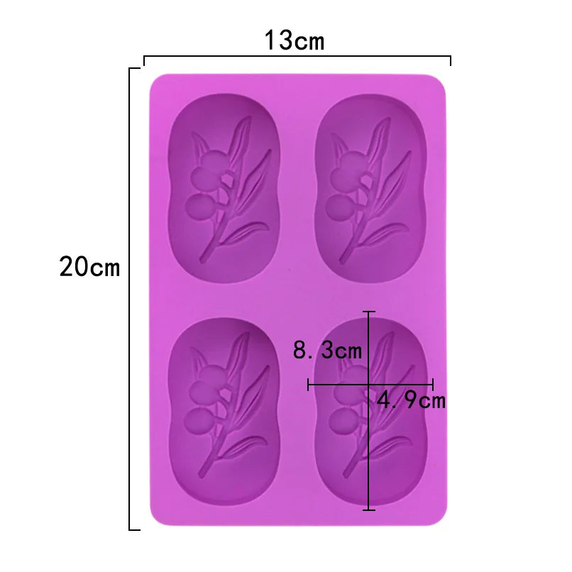 DIY Oval Soap Mold – 4-Cavity Silicone Olive Tree Design for Crafts & Candles
