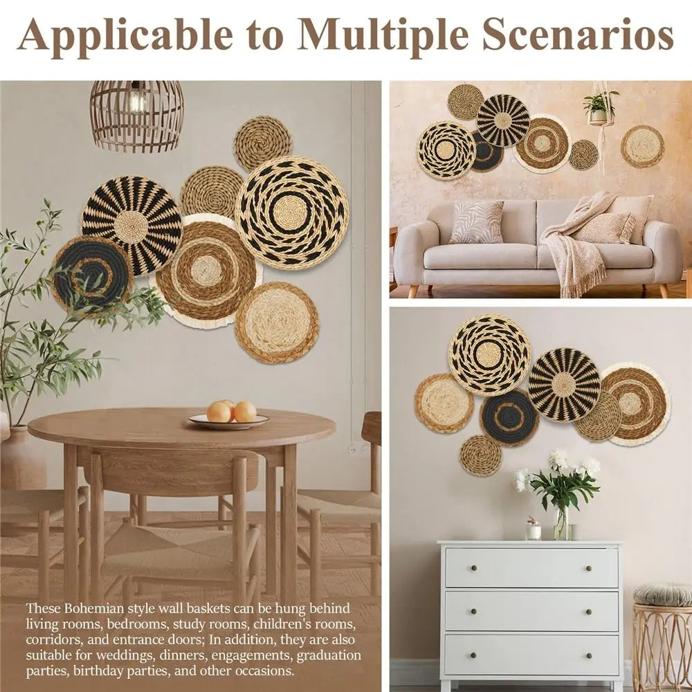 7-Piece Wicker Wall Basket Set – Round Handmade Rattan Wall Hanging Décor