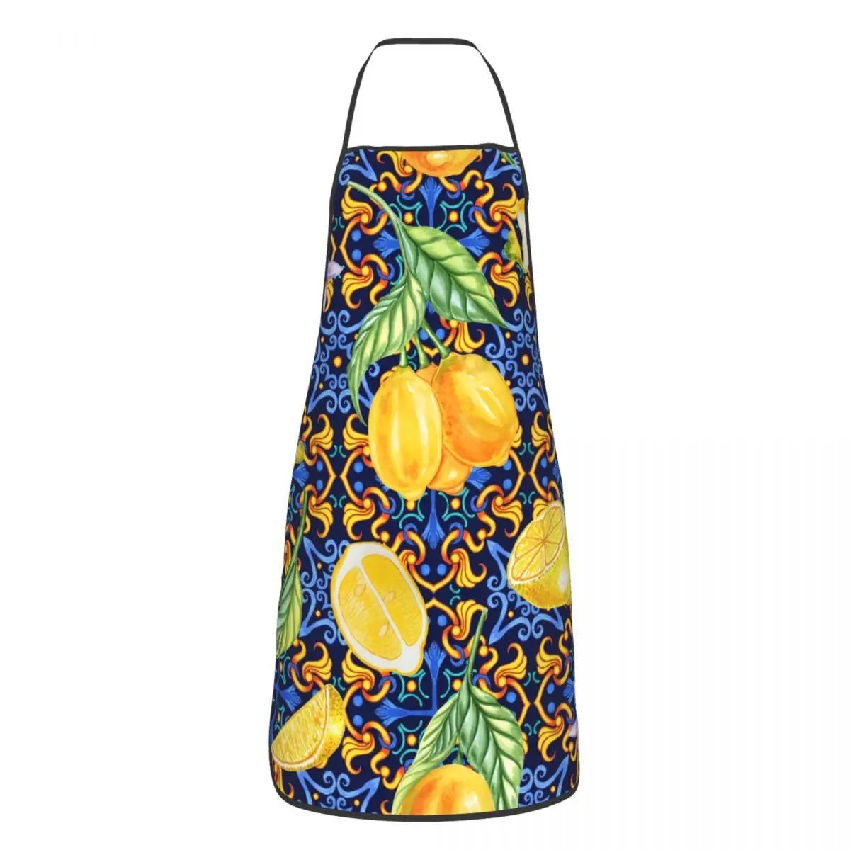 Custom Sicilian Tiles Summer Fruit Apron – Oranges & Lemons Bib for Women & Men, Unisex Kitchen Cooking Tablier