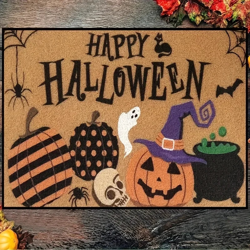 🎃 Vikama Happy Halloween Jack Lantern Door Mat 👻 | Horror-Themed Indoor & Outdoor Floor Mat 🏠 | Living Room, Kitchen & Entrance Decor ✨