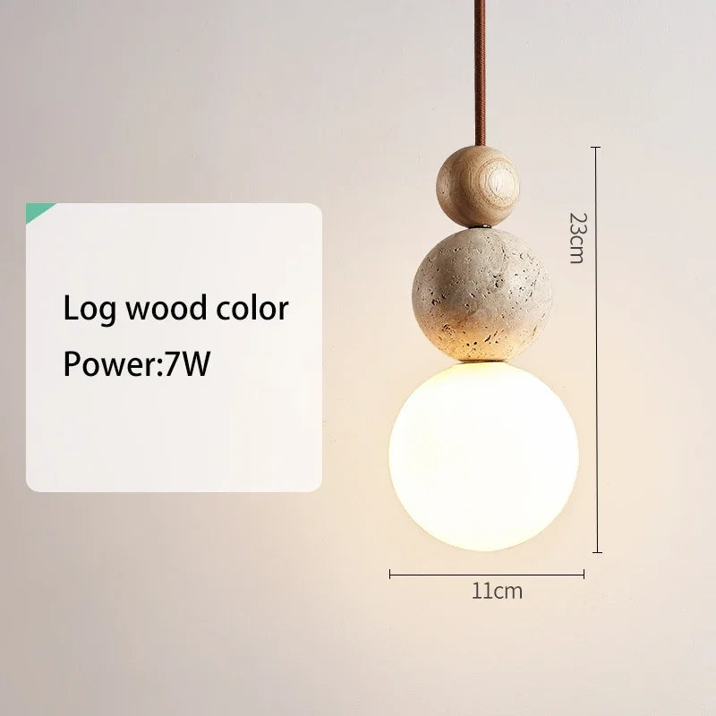 Cream Style Pendant Lamp – LED Stone & Wood Light