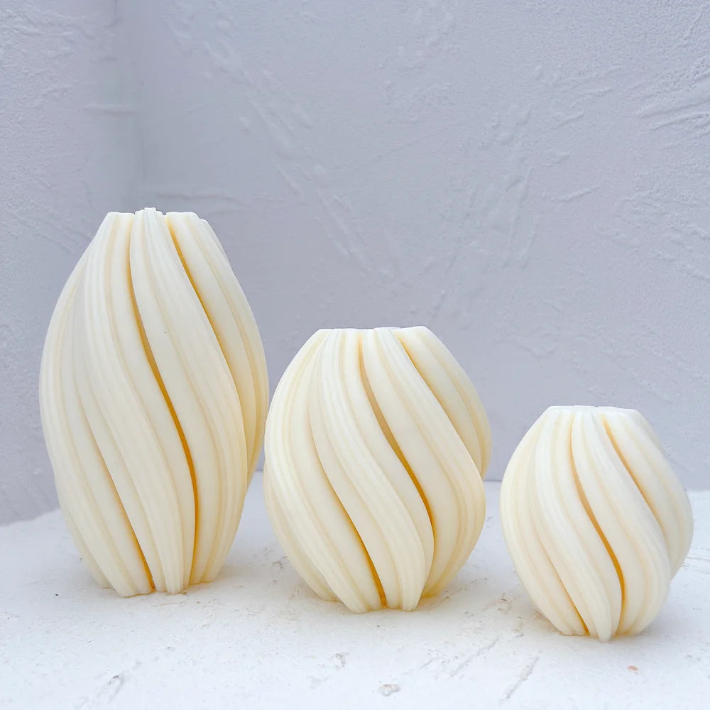 Abstract Pillar Candle Molds – 3 Sizes Wavy Twirl Stripe Designs for Home Decor