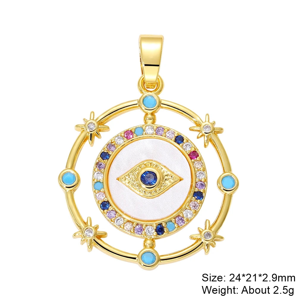 👁️ Juya 18K Gold Plated Greek Evil Eye Charms – Handmade Luxury Pendants with Cubic Zirconia for DIY Jewelry Making