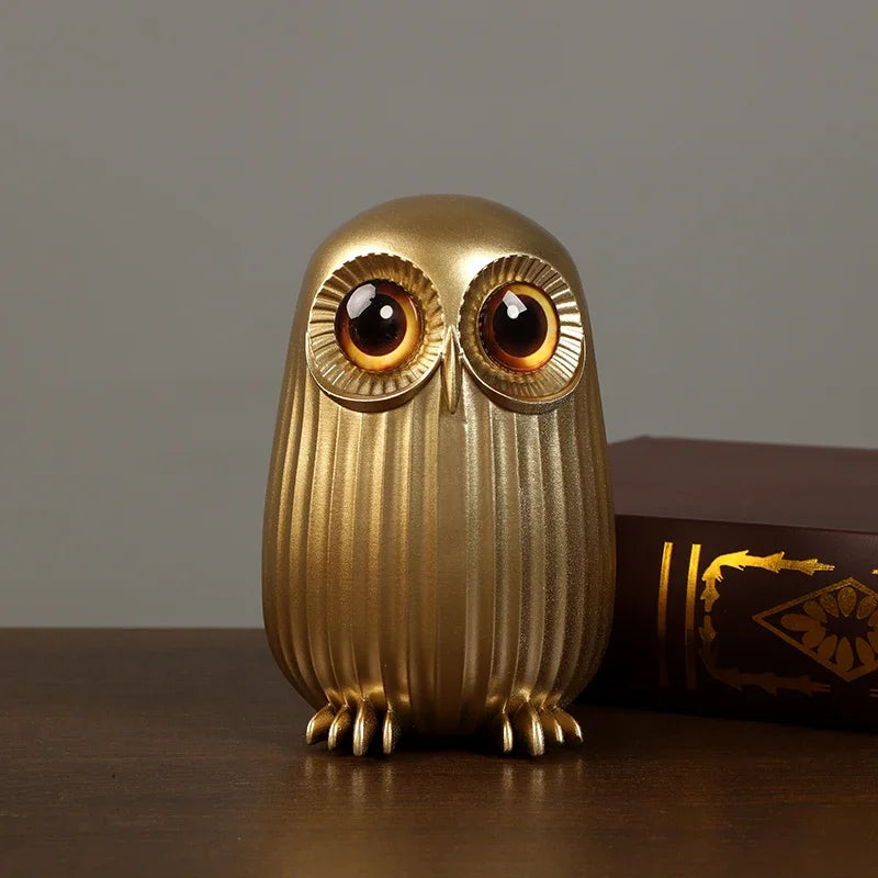 Golden Owl Decor – Resin Animal Figurine for Interior Decoration