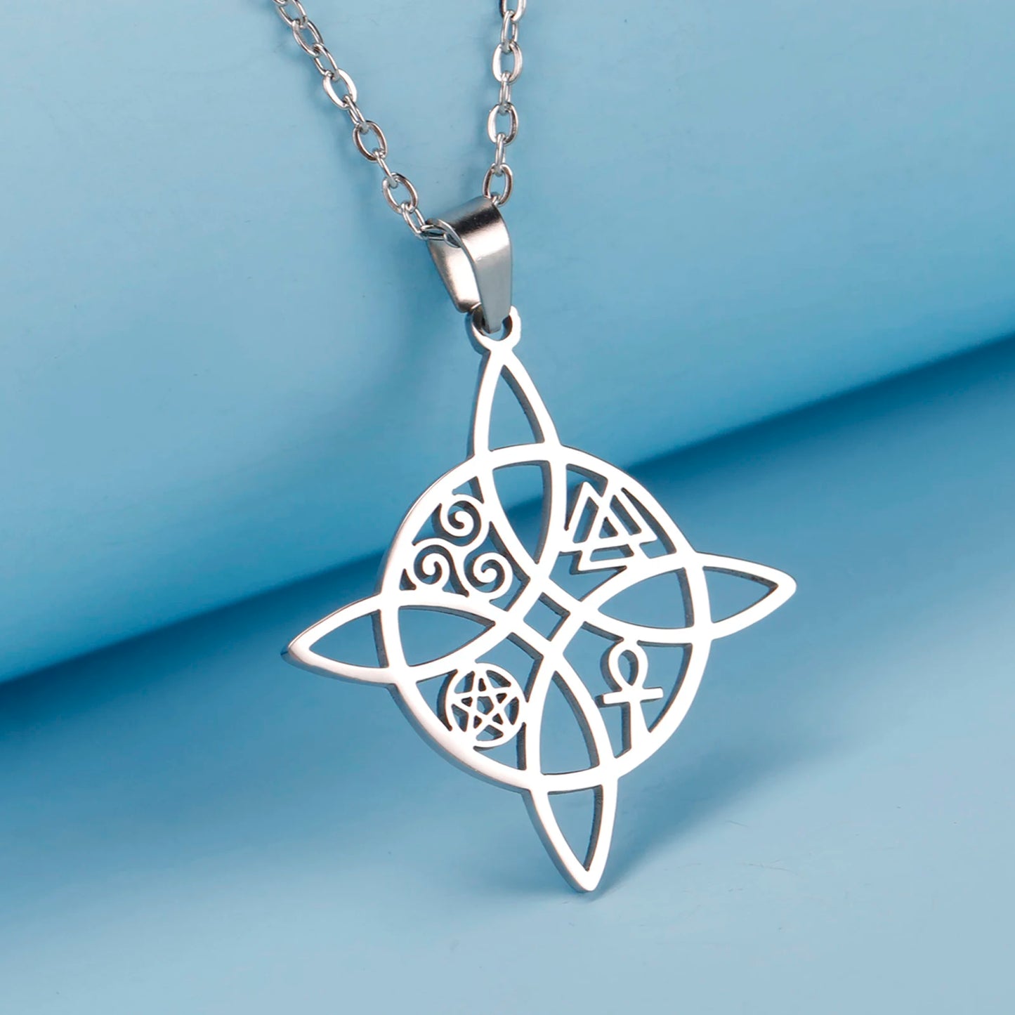 🛡️ Ancient Greek Mythology Witch Knot Necklace – Stainless Steel Protection Amulet for Women | Wiccan & Spiritual Jewelry