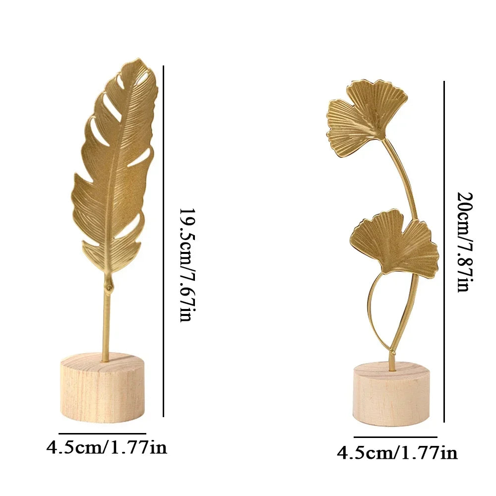 Golden Leaf & Feather Metal Figurines