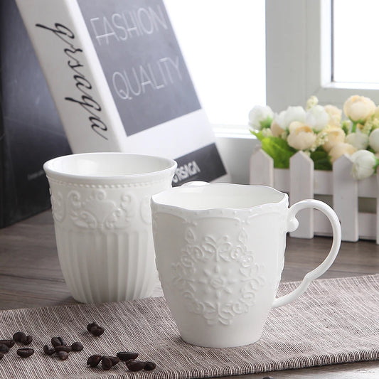 White Embossed Snow Mug – Cute Porcelain Coffee Cup for Christmas & Everyday Joy