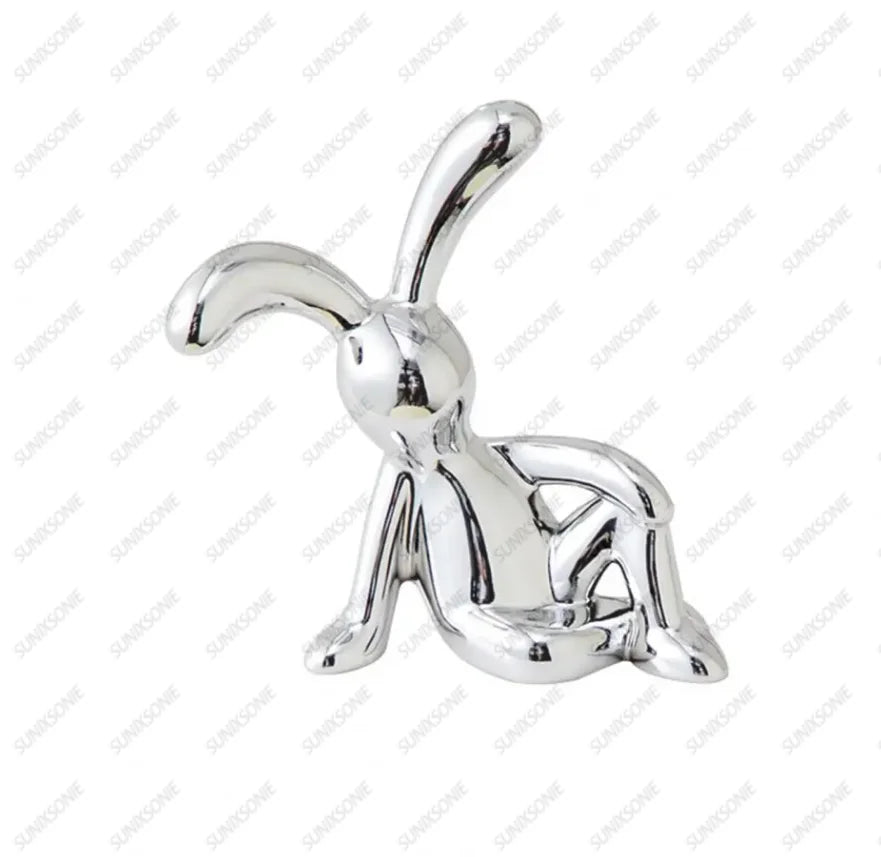 Long-Eared Rabbit Figurine – Decorative Bunny Statue for Home, Center Console & Ornaments