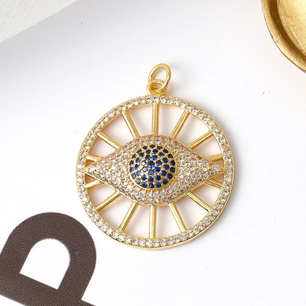 👁️ Juya 18K Gold Plated Greek Evil Eye Charms – Handmade Luxury Pendants with Cubic Zirconia for DIY Jewelry Making