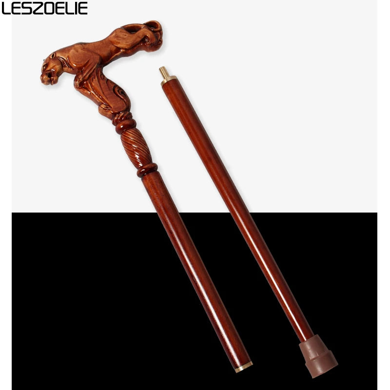 95cm Wooden Walking Stick –  Beech Cane with Leopard, Eagle-Head, Owl Handle – Fashionable Canes for Men & Women, Christmas Gift