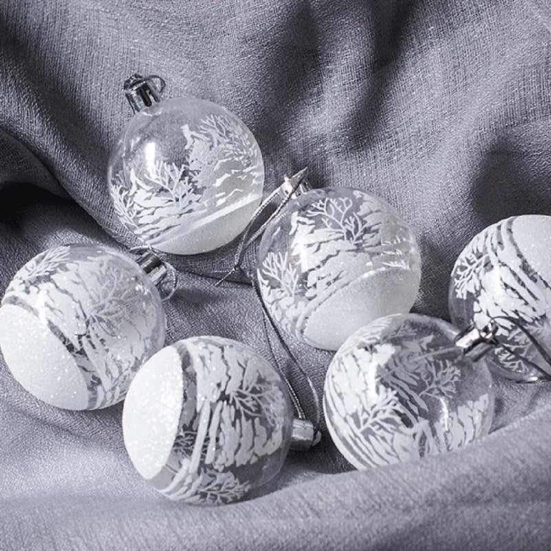 ❄️✨ 6 PCS Transparent Snow Christmas Balls – Clear Hanging Baubles for Xmas Tree Decoration | Navidad Ornaments 🎄💎