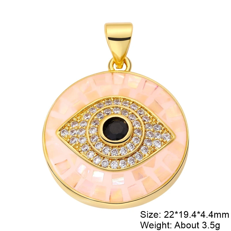 👁️ Juya 18K Gold Plated Greek Evil Eye Charms – Handmade Luxury Pendants with Cubic Zirconia for DIY Jewelry Making