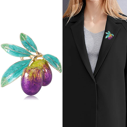 🫒 Enamel Olive Leaf Brooch – Unisex Botanical Pin for Women & Men