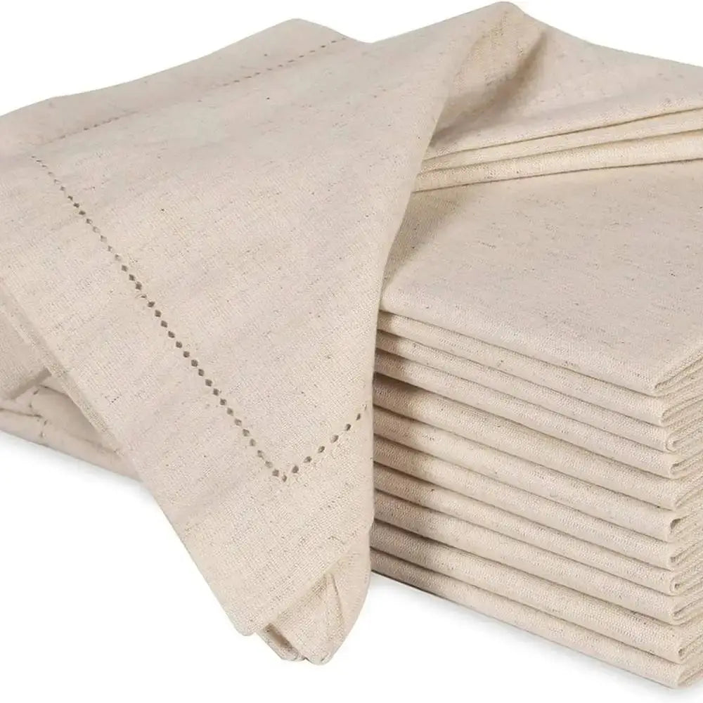 Set of 6 Hemstitched Natural Linen Napkins – Christmas Cloth, Washable Flax Dinner Napkins